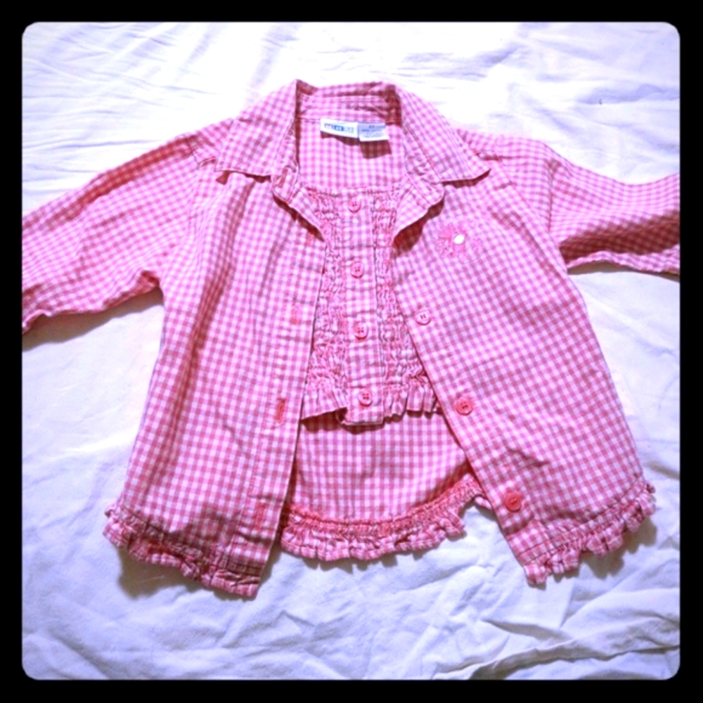 KRU 3T Button Down Gingham Ruffle Shirt
